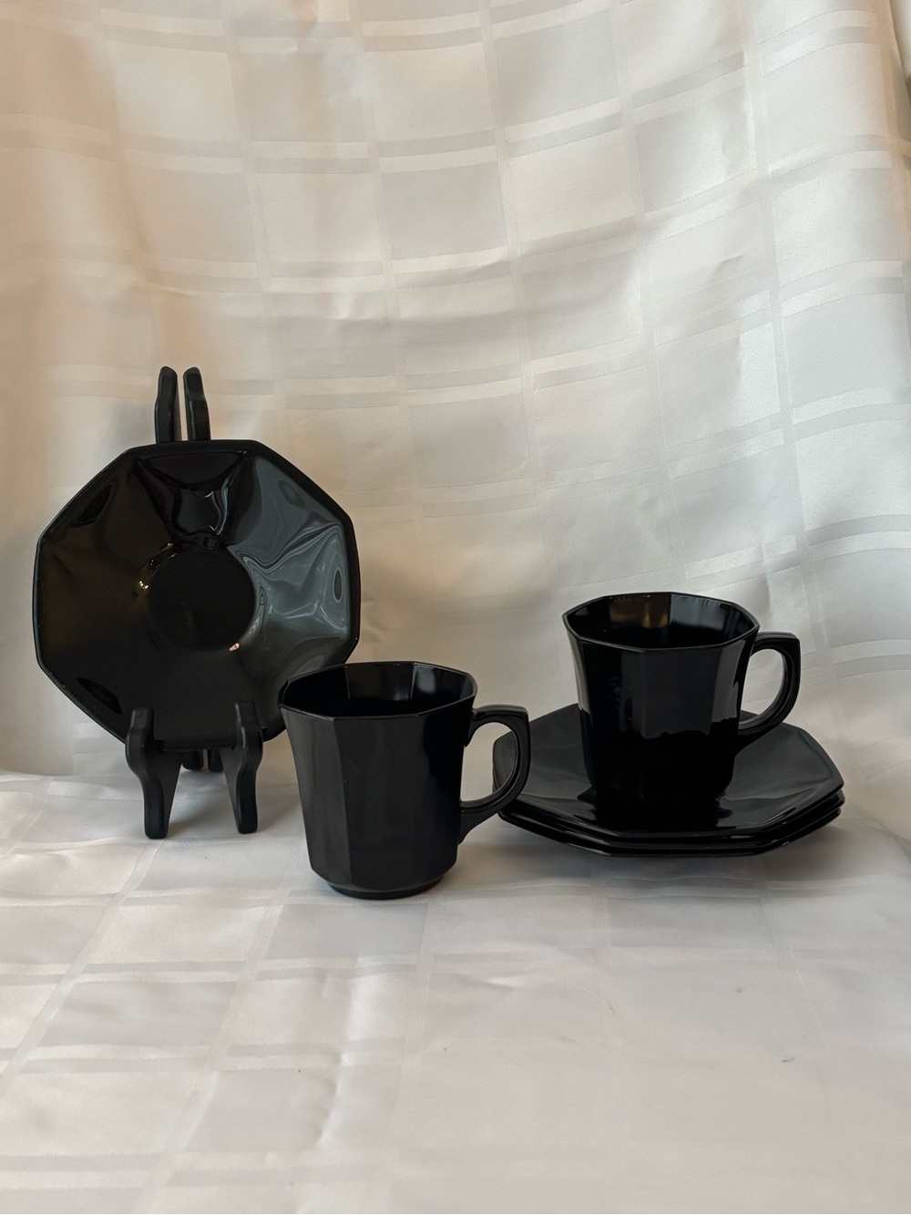Modern Black glass Coffee Cup and Saucer Set - Sleek Home Kitchen Serveware